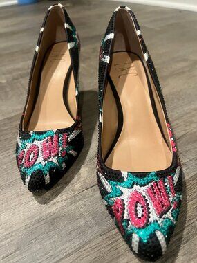 INC International Concepts Comic Pop Art Embellished Heels in Black  Size 6.5
